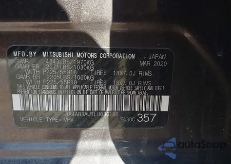 2020 Mitsubishi Outlander Sport 2.0 Se Awc из США, поврежденный, VIN JA4AR3AU1LU030192